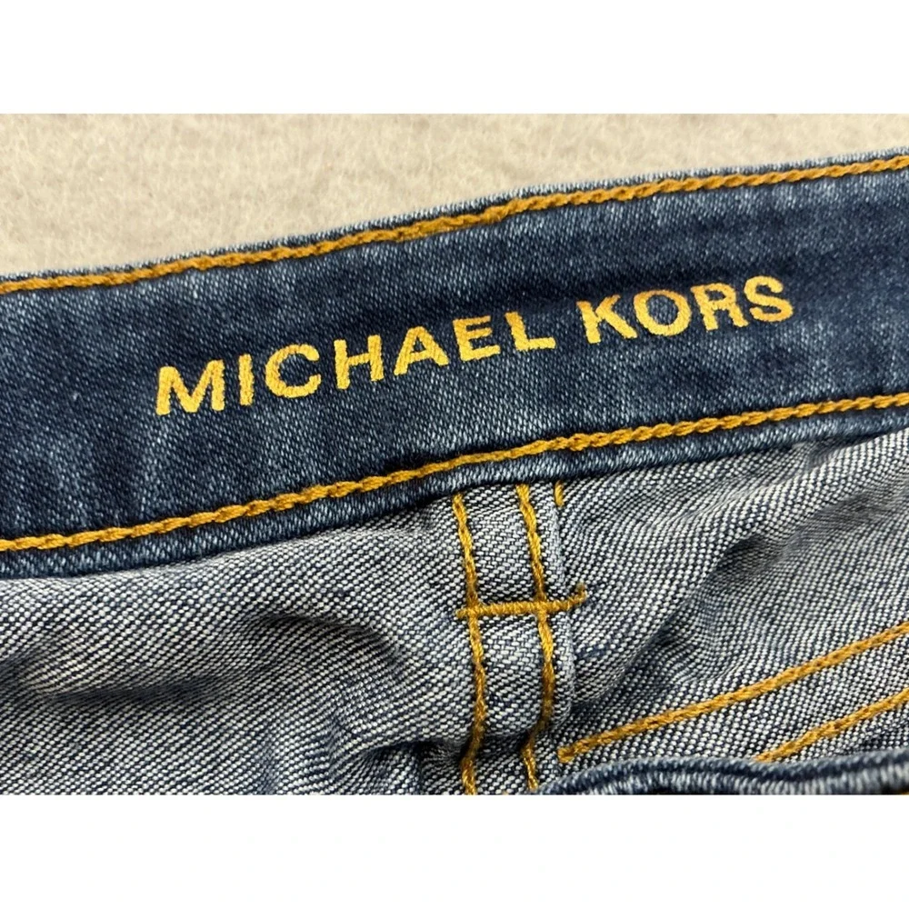 Michael Kors Denim Shorts Dark‎ Wash Gold Logo Size 6 Casual Summer Classic